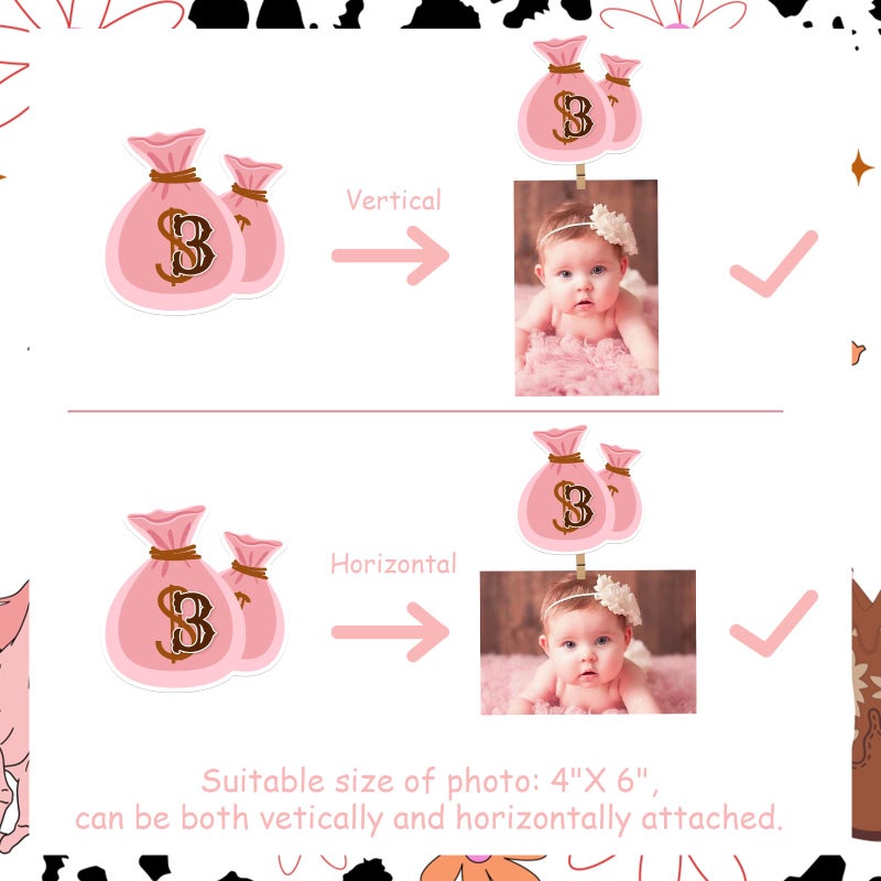 Cheereveal لافتة صور من Cheereveal My First Rodeo أكاليل الرايات للفتيات - ديكورات حفلات عيد الميلاد الأول بموضوع الغرب المتوحش، لوازم أعياد ميلاد راعية البقر الغربية من حديثي الولادة حتى 12 شهرًا - Image 2